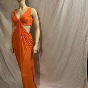 Tadashi Shoji backless orange gown